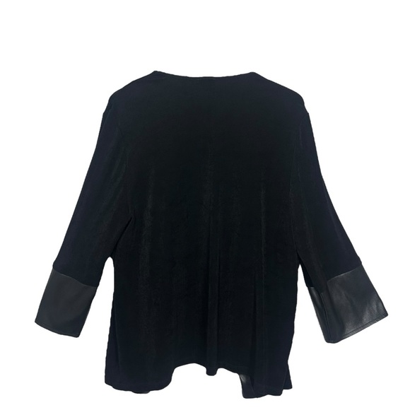 Chicos Size 3 Travelers Black Open Front Jacket Faux Leather Trim Zip Sleeves XL - Picture 8 of 10